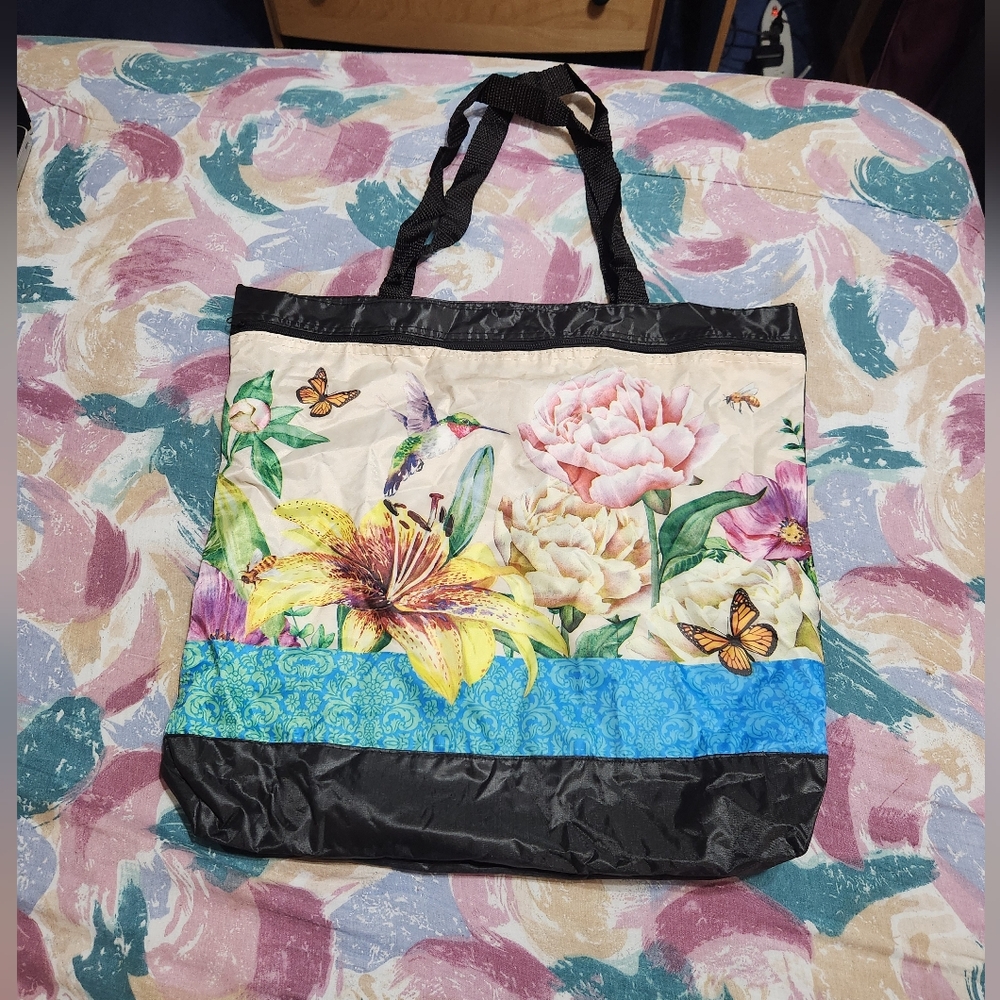 Floral Tote Bag with Black Accents